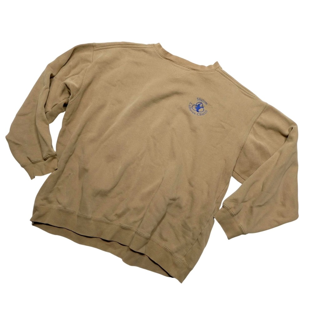 Lee Sweatshirt Mens XL Beige Sueded Fleece Crewneck Shalom Lutheran Church